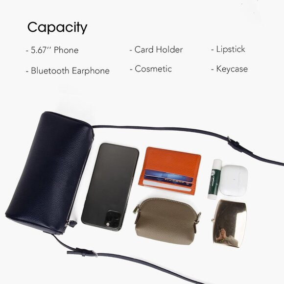 ⚡Women Black Lychee Pattern Full Grained Leather Crossbody Adjustable Strap Bag - Picture 6 of 6